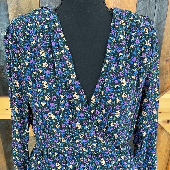 Zara wrap front style floral dress with shoulder pads, size L - Picture 3 of 7